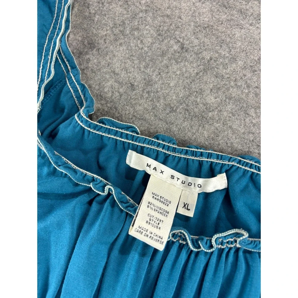 Max Studio Teal Blue Smocked Empire Waist Mini Dress Women XL Aquamarine 00s y2k